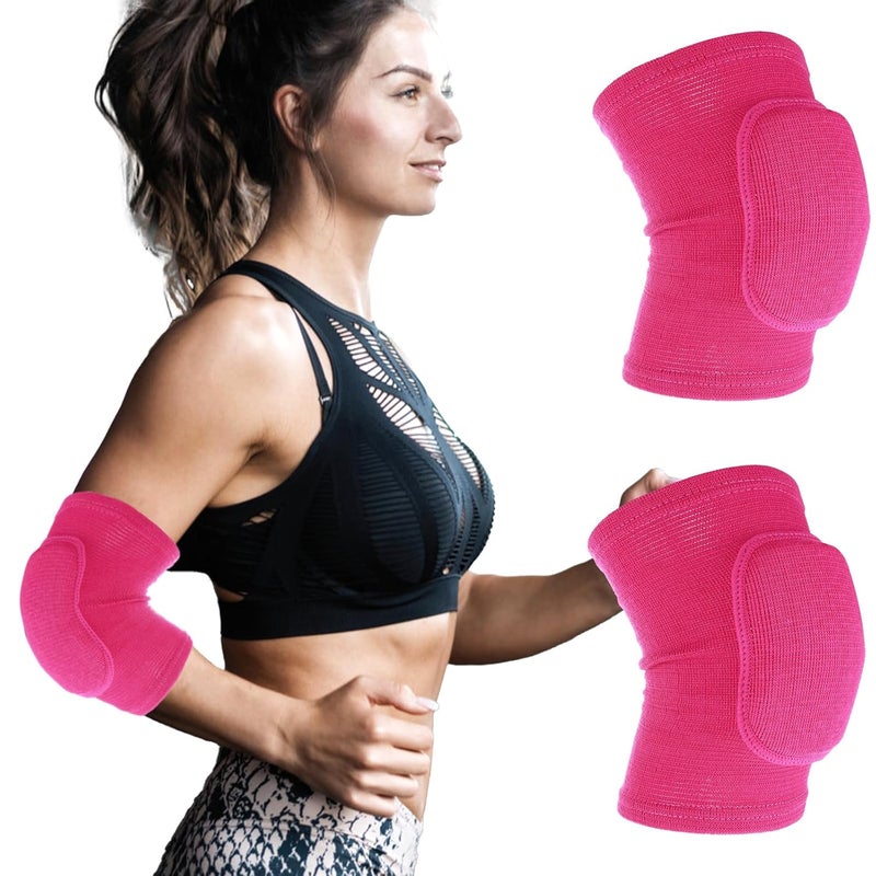 COMNICO Arm Brace Pads Elbow Protector Strap Pair, Breathable Anti-Collision Sponge Tendonitis Fitness Volleyball Basketball Tennis Golfers Knee Support Band for Kids Men Women Elderly(Rose red) - Image 1
